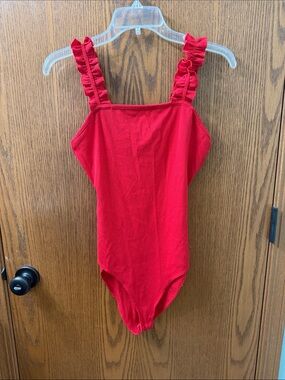 Kaileigh Red Ruffled Strap Ribbed Bodysuit